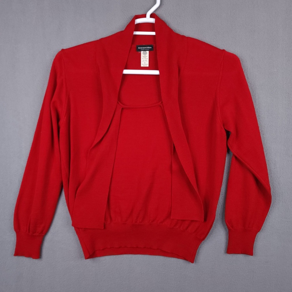 Lineamidas‎ Red Woolmark Cardigan Sweater Made In Italy Womens Medium Pure Wool